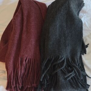 Fringed Burgundy and Dark Gray Scarves
